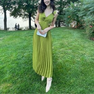 Green Pleated Cut out Dress